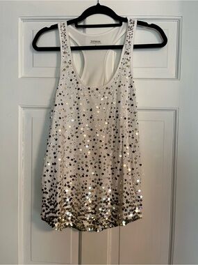 Express White Sequin Racerback Tank Top